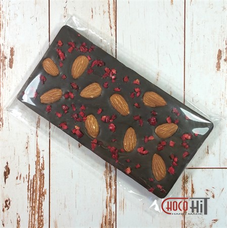 Плитка из ГОРЬКОГО шоколада "Миндаль и вишня" 100гр - фото 70943