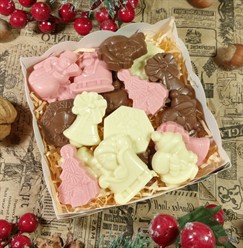 Набор фигурного шоколада &quot;Новый Год 18 фигурок&quot; 145гр 6 из молочного, 6 из белого и 6 из клубничного шоколада